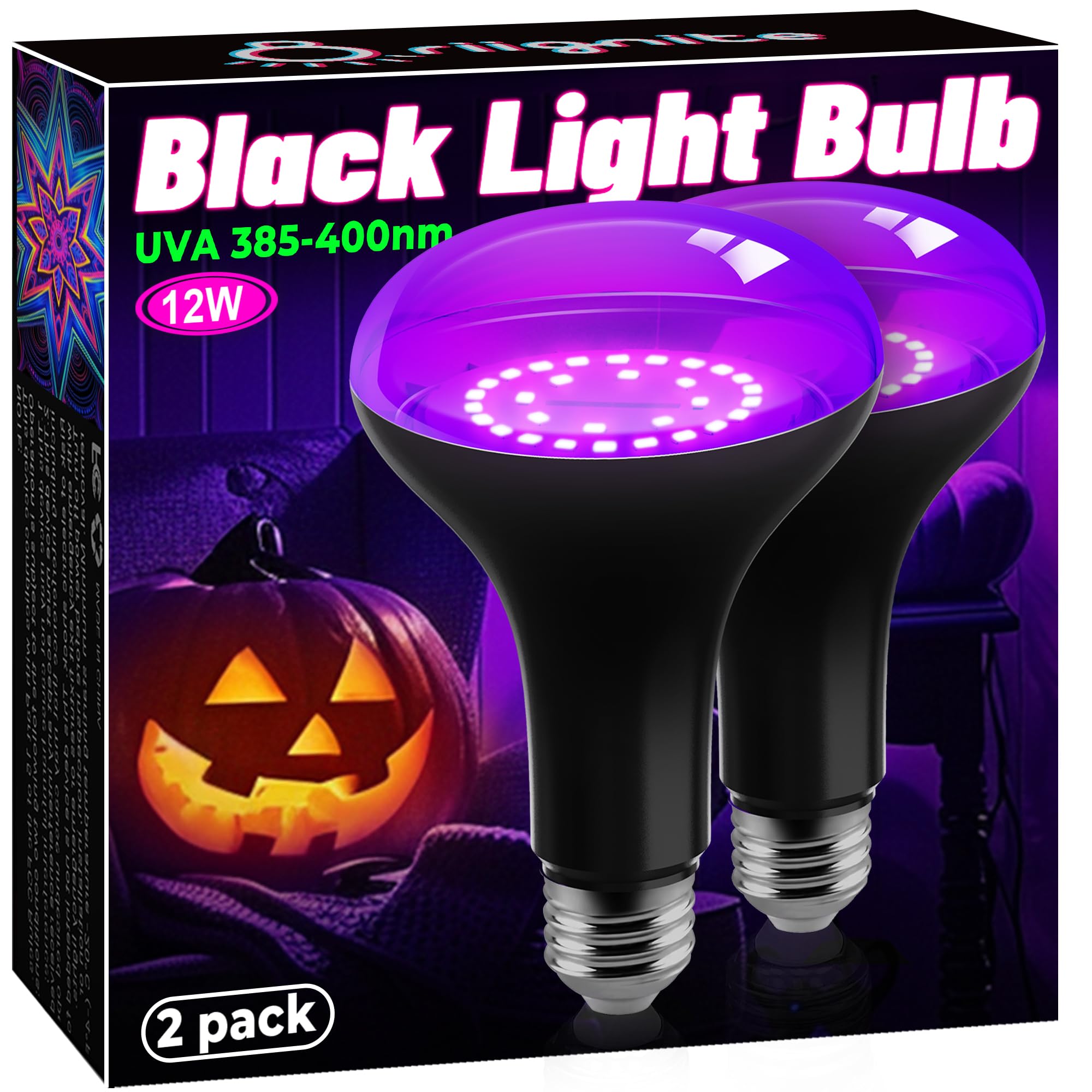 Black Light Bulbs, LED Black Flood Light Bulb for Glow in The Dark, 12W Blacklight Bulb 120W Equivalent, UV Black Light Light Bulb for Glow Party, Body Paint Fluorescent Poster Blacklight