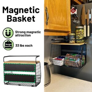 Magnetic Shelf for Fridge with Wood Lid, Fruit Potato and Onion Storage Bins, Pantry Organizers & Storage, Large Container Magnetic Spice Rack for Refrigerator, Kitchen Counter, Cabinet