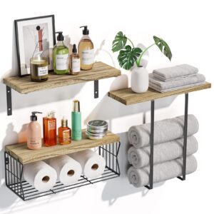 hamitor floating shelves wall mounted over toilet: bathroom shelf with towel rack paper holder storage - rustic wood farmhouse shelves for wall decor/bathroom