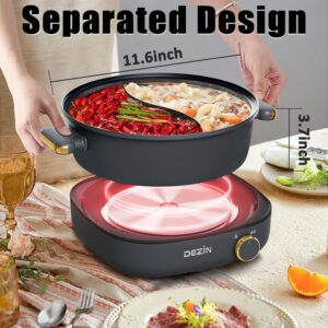 Dezin Hot Pot Electric with Divider, 4L Electric Shabu Shabu with Dual-Flavor Pot,3.7" Depth Nonstick Dual Side Electric Pot with Multi-Power Control for Party, Family and Friend Gathering