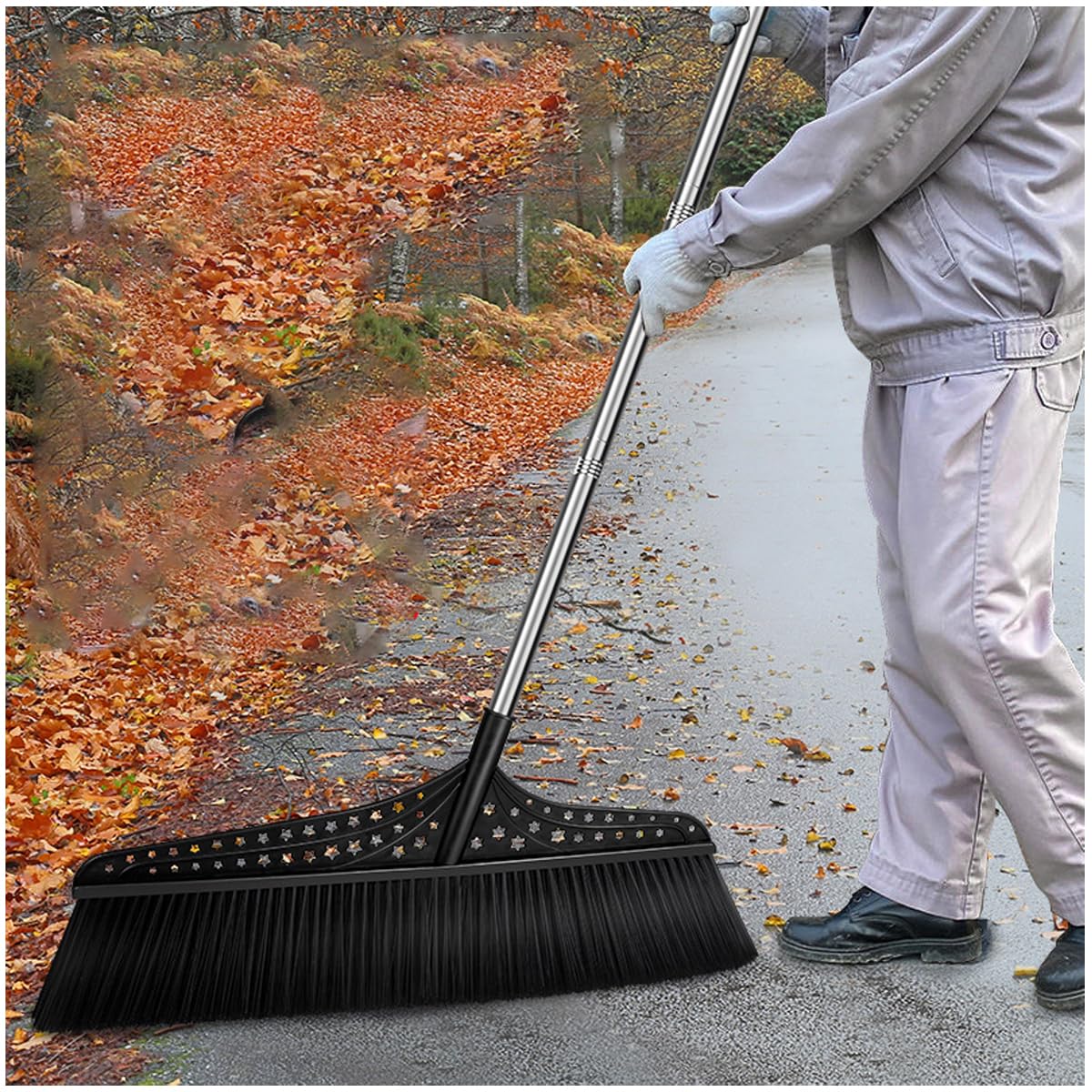 Heavy Duty Outdoor Angle Broom with 20" Wide 51" Long Handle Stiff Bristles Sweeper Perfect for Driveway/Courtyard/Industry Area/Lobby/Mall/Garage/Wood/Stone/Tile/Concrete Floor Sweeping