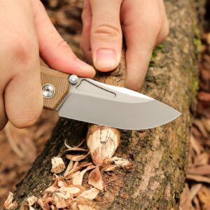 REMETTE Pocket Knife Rockable Design Button Lock Rhino 0316, EDC Pocket Knife for Men, 14C28N Blade Folding Knife, Durable Micarta Handle with Pocket Clip, Sharp Hunting Camping Knives