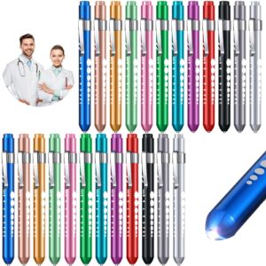 rossesay 24 pack pen light for nurse reusable pen light with pupil gauge, colorful nurse accessories with pocket clip for nurses doctors students gifts daily use, 10 colors