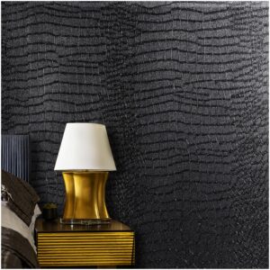 kimhan black peel and stick wallpaper removable crocodile wallpaper self adhesive embossed easy peel off wallpaper contact paper textured wallpaper for cabinet bedroom 15.7" x 78.7"