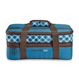 rachael ray expandable insulated casserole carrier for hot or cold food, thermal lasanga lugger tote for pockluck, parties, picnic, and cookouts, fits 9" x 13" baking dish, bias plaid marine blue