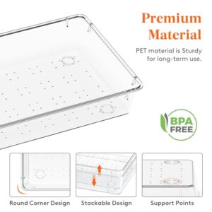 Lifewit Silverware Drawer Organizer, 5.75" x 11.65" Clear Utensil Tray for Kitchen Drawer, Stackable Plastic Flatware and Cutlery Storage Box Divider for Spoons Forks Knives Tools, 3 Pack