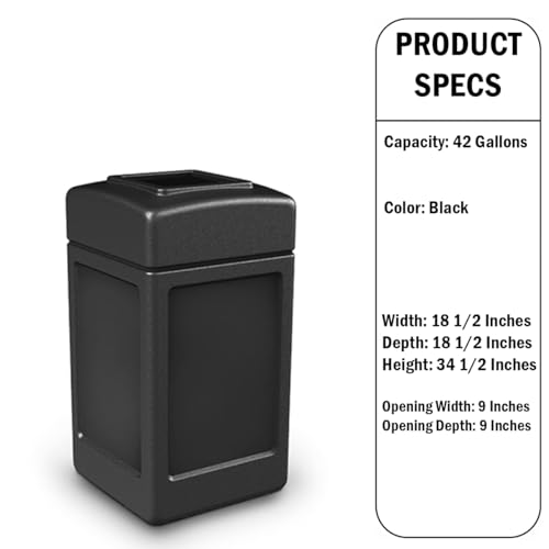 Regal Altair 42-Gallon Square Black Waste Container | Commercial Outdoor Garbage and Trash Container