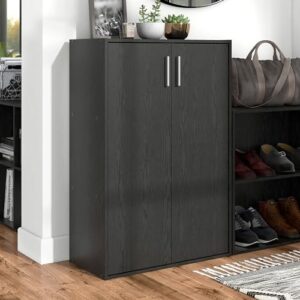 HOMES: Inside + Out Apexa Stackable Wood Bookcase with Doors, Cube Storage Organizer Shelves, Small Food Pantry, Dorm Teen Room Decor & Bedroom, Home Office, Kitchen, 3-Tier Cabinet, Black