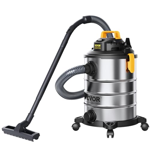 VEVOR Stainless Steel Wet Dry Shop Vacuum, 8 Gallon 6 Peak HP Wet/Dry Vac, Powerful Suction with Blower Function w/Attachment 2-in-1 Crevice Nozzle, Small Shop Vac Perfect for Carpet Debris, Pet Hair