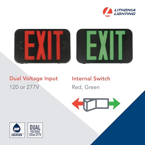 Lithonia Lighting EXRG B EL M6 LED Exit Sign with Switchable Red and Green Letters, California Certified, Nickel Metal Hydride Battery, Black