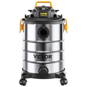 VEVOR Stainless Steel Wet Dry Shop Vacuum, 8 Gallon 6 Peak HP Wet/Dry Vac, Powerful Suction with Blower Function w/Attachment 2-in-1 Crevice Nozzle, Small Shop Vac Perfect for Carpet Debris, Pet Hair