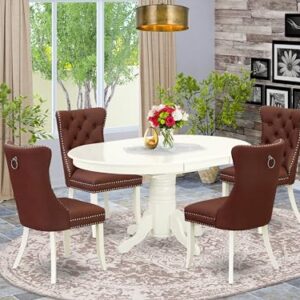 East West Furniture AVDA5-LWH-26 5 Piece Dining Room Furniture Set Consists of an Oval Dining Table with Butterfly Leaf and 4 Upholstered Chairs, 42x60 Inch, linen white