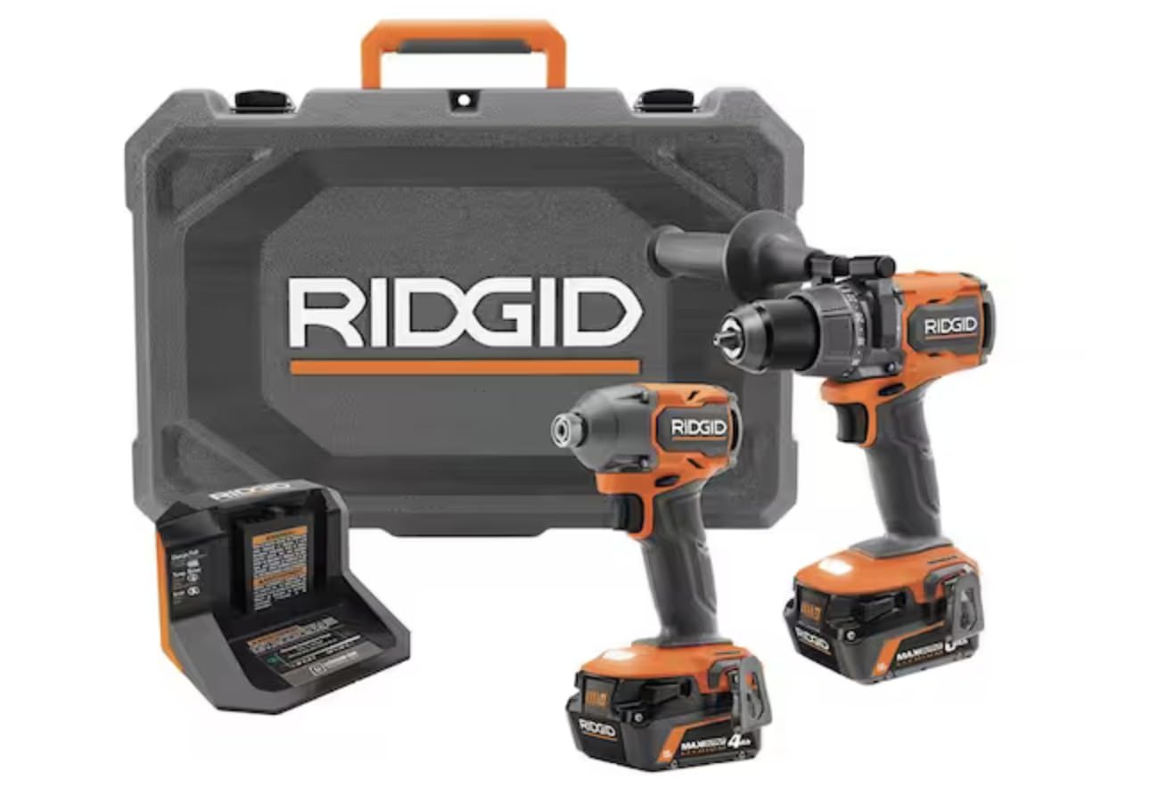 RIDGID 18V Brushless 2-Tool Combo Kit with 6.0 Ah and 4.0 Ah MAX Output Batteries, Charger and Hard Case