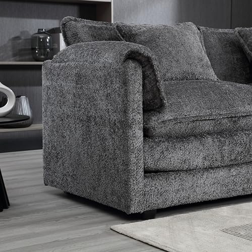 L Shaped Convertible Modular Sectional Sofa Cloud Couch with Movable Ottoman and Thicked Cushions, 4 Seater Boucle Upholstered Reversible Sleeper Corner Sofa&Couches with for Living Room Apartment