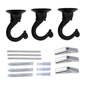 qlxhbot large swag ceiling hooks heavy duty swag hook with hardware 3 sets for hanging plants ceiling installation cavity wall fixing (black)