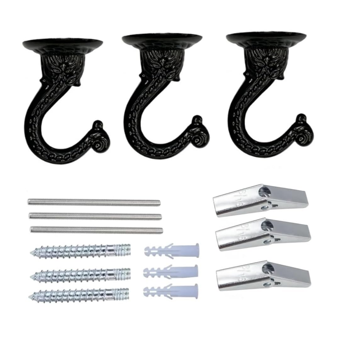 QLXHBOT Large Swag Ceiling Hooks Heavy Duty Swag Hook with Hardware 3 Sets for Hanging Plants Ceiling Installation Cavity Wall Fixing (Black)