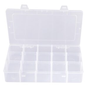 Qudqju Tackle Box Organizer Plastic Organizer Box with Dividers Bead Organizer Box Container Clear Snackle Box Container Large 15 Grid Box Organizer