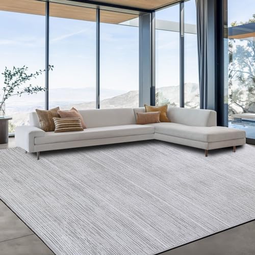 HOMBYS 9x12 ft Modern Ombre Area Rug for Living Room Bedroom, Tonal Chic Large Floor Carpet for High Traffic Areas Indoor Office Dining Room, Abstract Home Deco, Grey, Machine Washable