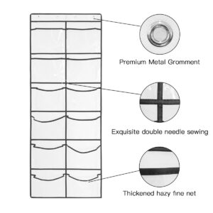 TidyMaster Clear Crystal 1 Pack 12Pockets Large Hanging Shoe Organizer Over The Door Shoe Rack for Closet Door Storage Shoe Holder Hanger, 4Hooks, White (59'' x 21.6'')