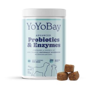 probiotics for dogs, dog probiotics and digestive enzymes, pre & probiotics over 1 billion cfus, for gut health and digestive health, yeast balance, itchy skin relief, immune support, 60 soft chews