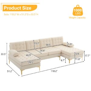 Imseigo 110" Modern Large Reversible Sectional Sofa,Modular Living Room U-Shape 4-Seater Couch with Linen Fabric for Small Space,with Extra Wide Chaise Lounge (U Lattice-Beige)