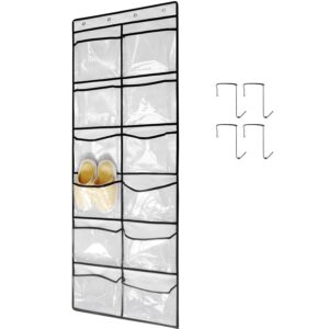 tidymaster clear crystal 1 pack 12pockets large hanging shoe organizer over the door shoe rack for closet door storage shoe holder hanger, 4hooks, white (59'' x 21.6'')