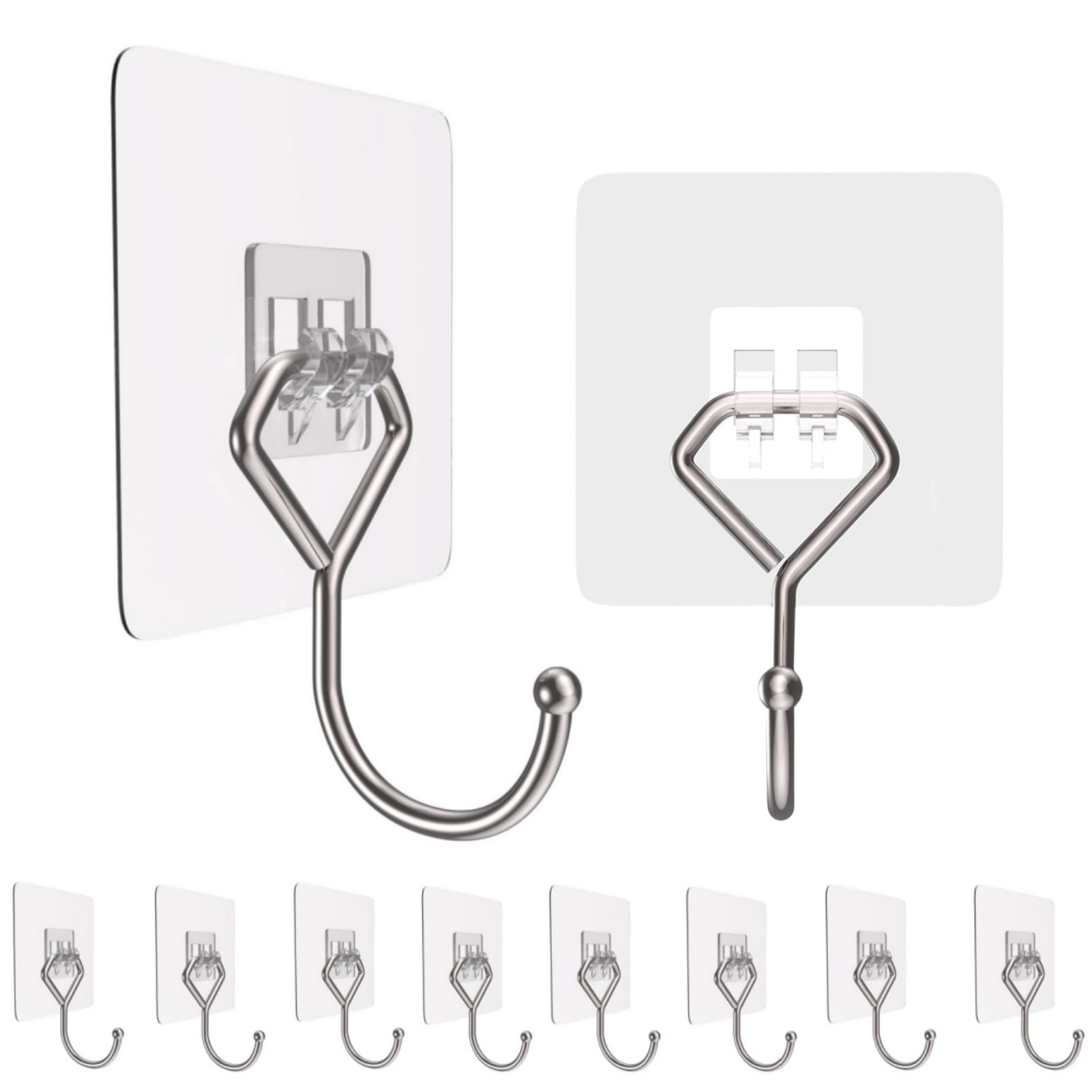 Homstan Large Adhesive Hooks 44Ib(Max), Wall Hooks Self-Adhesive Traceless Clear and Removable, Waterproof and Rustproof Hooks for Hanging for Home Bathroom Kitchen Office and Outdoor, 10-Pack