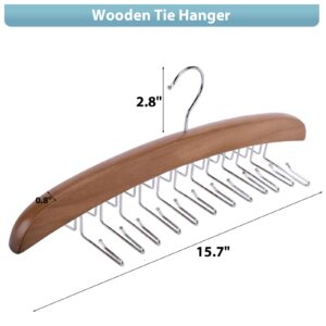 HAKDAY Wooden Top Hanger, Tie Rack Hanging Tie Holder Belt Organizer for Closet 24 Hooks 360° Rotating Space Saving, for Bra,Tie, Belt