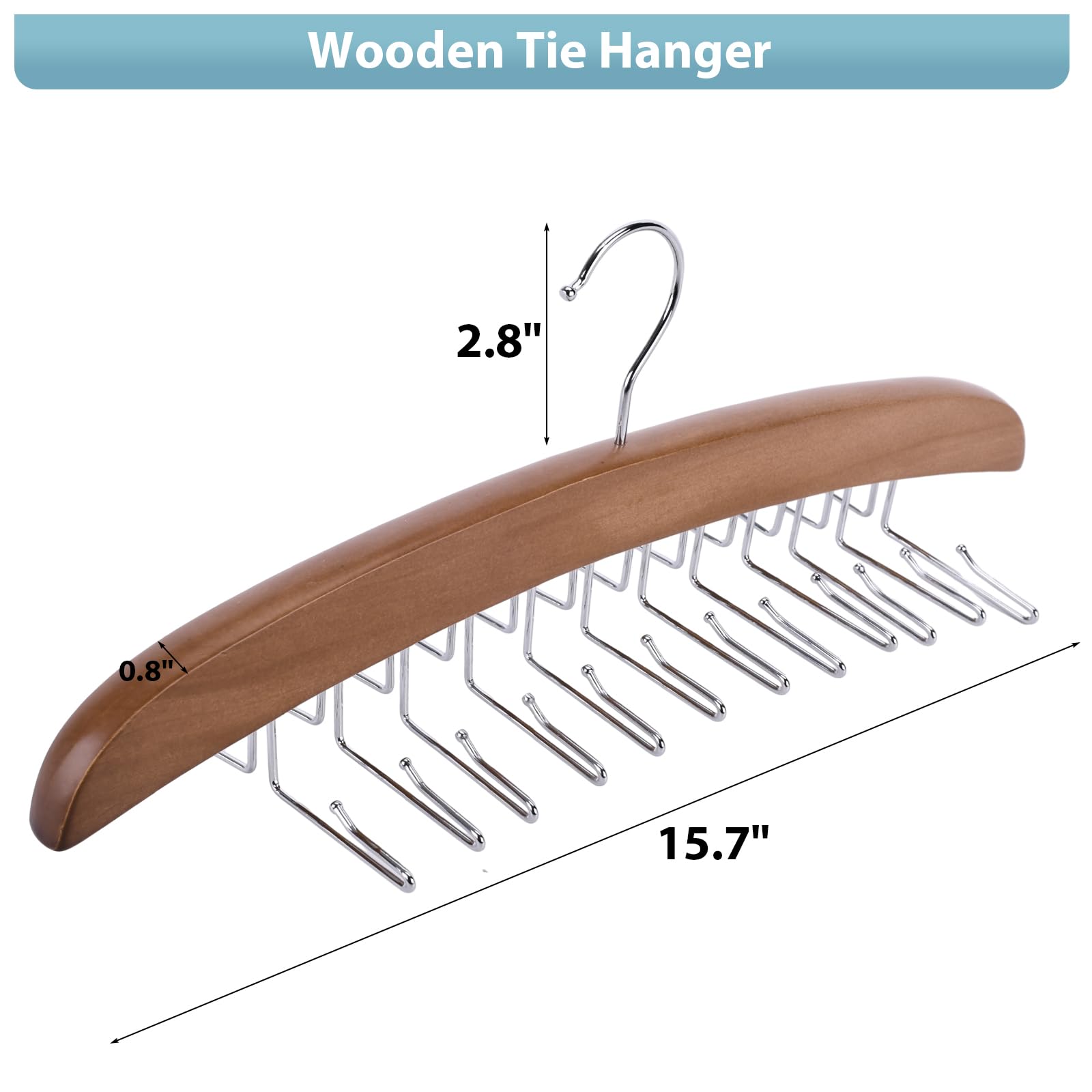 HAKDAY Wooden Top Hanger, Tie Rack Hanging Tie Holder Belt Organizer for Closet 24 Hooks 360° Rotating Space Saving, for Bra,Tie, Belt