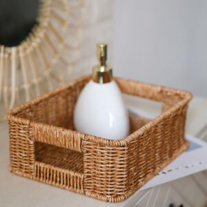 VOSAREA Wicker Baskets Rattan Woven Baskets Seagrass Storage Baskets for Shelves Rectangular Basket Rattan Toilet Tank Basket