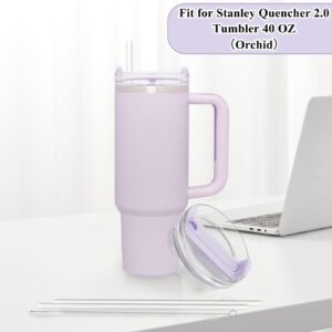 40oz Tumbler Lid Compatible for Stanley, 2 Pack Replacement Tumbler Lids Fit for Stanley Quencher 2.0 Tumbler 40 OZ, with Straws and Cleaning Brush (Orchid)