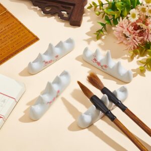 WEBEEDY 4pcs Paint Brush Holder Calligraphy Brush Rest Stand Plum Blossom Ceramic Brushes Pen Rack Holder for Home Office Desktop Decoration Chinese Japanese Calligraphy Painting Writing Practice