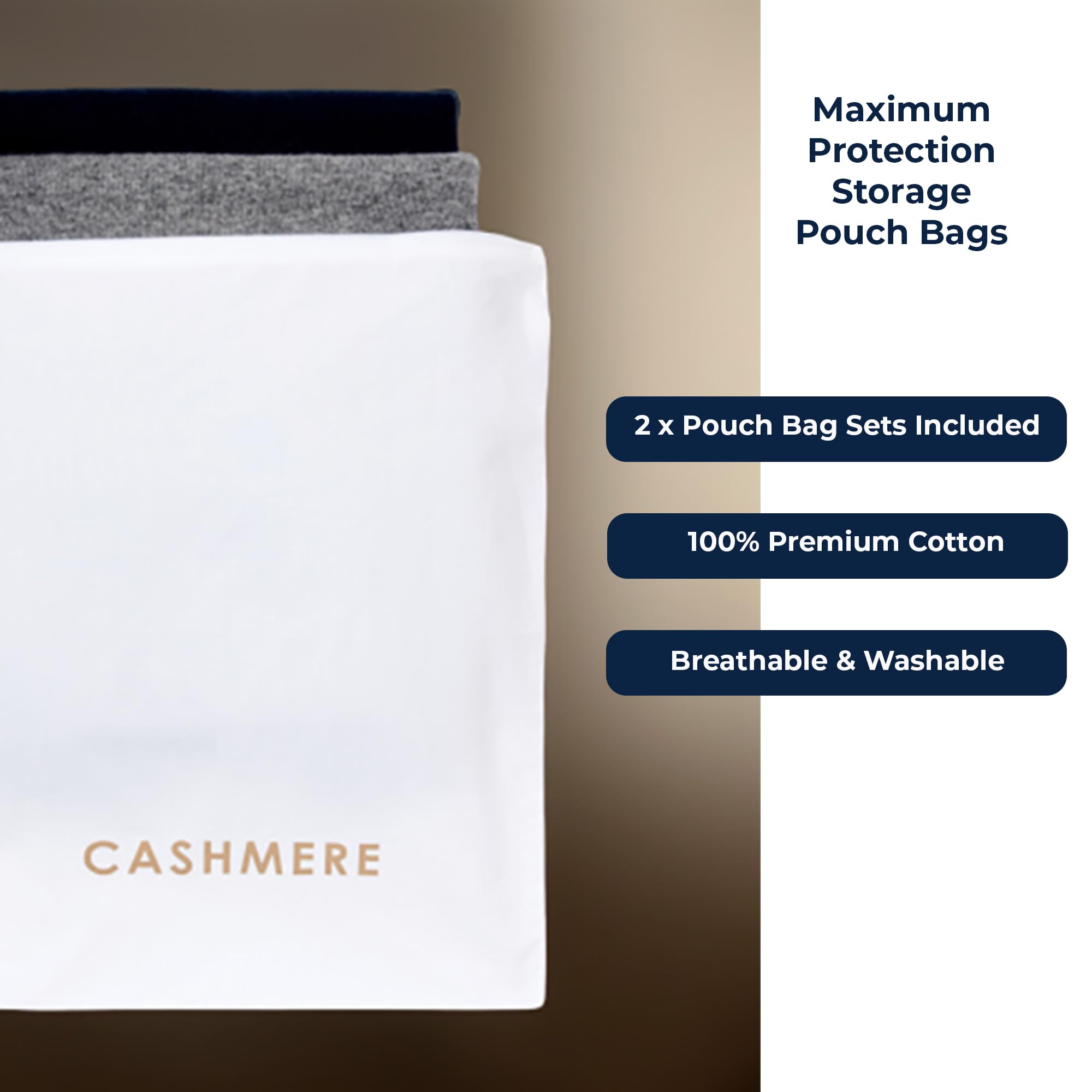 Cashmere Wool Sweater Storage Bag Pouch Set with integrated Cedar Wood