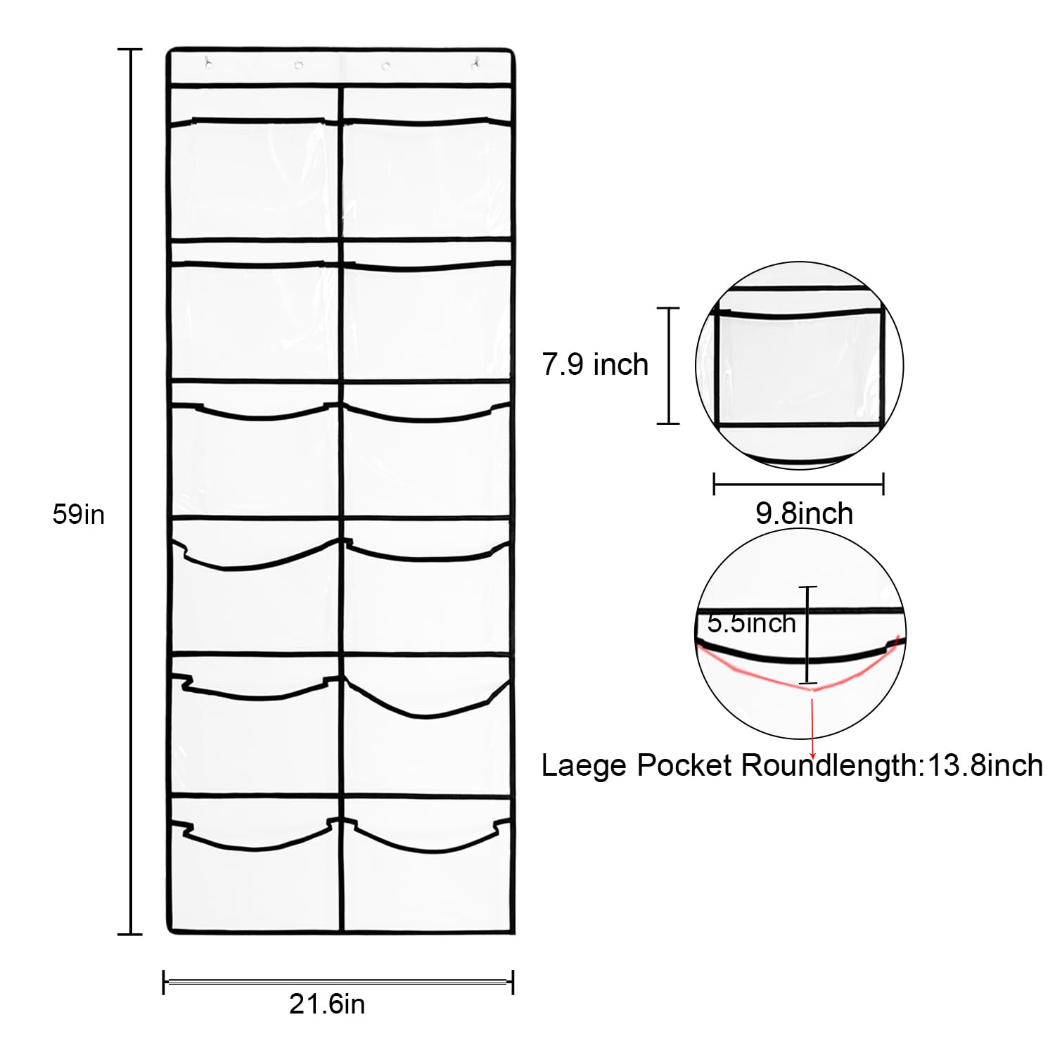 TidyMaster Clear Crystal 1 Pack 12Pockets Large Hanging Shoe Organizer Over The Door Shoe Rack for Closet Door Storage Shoe Holder Hanger, 4Hooks, White (59'' x 21.6'')