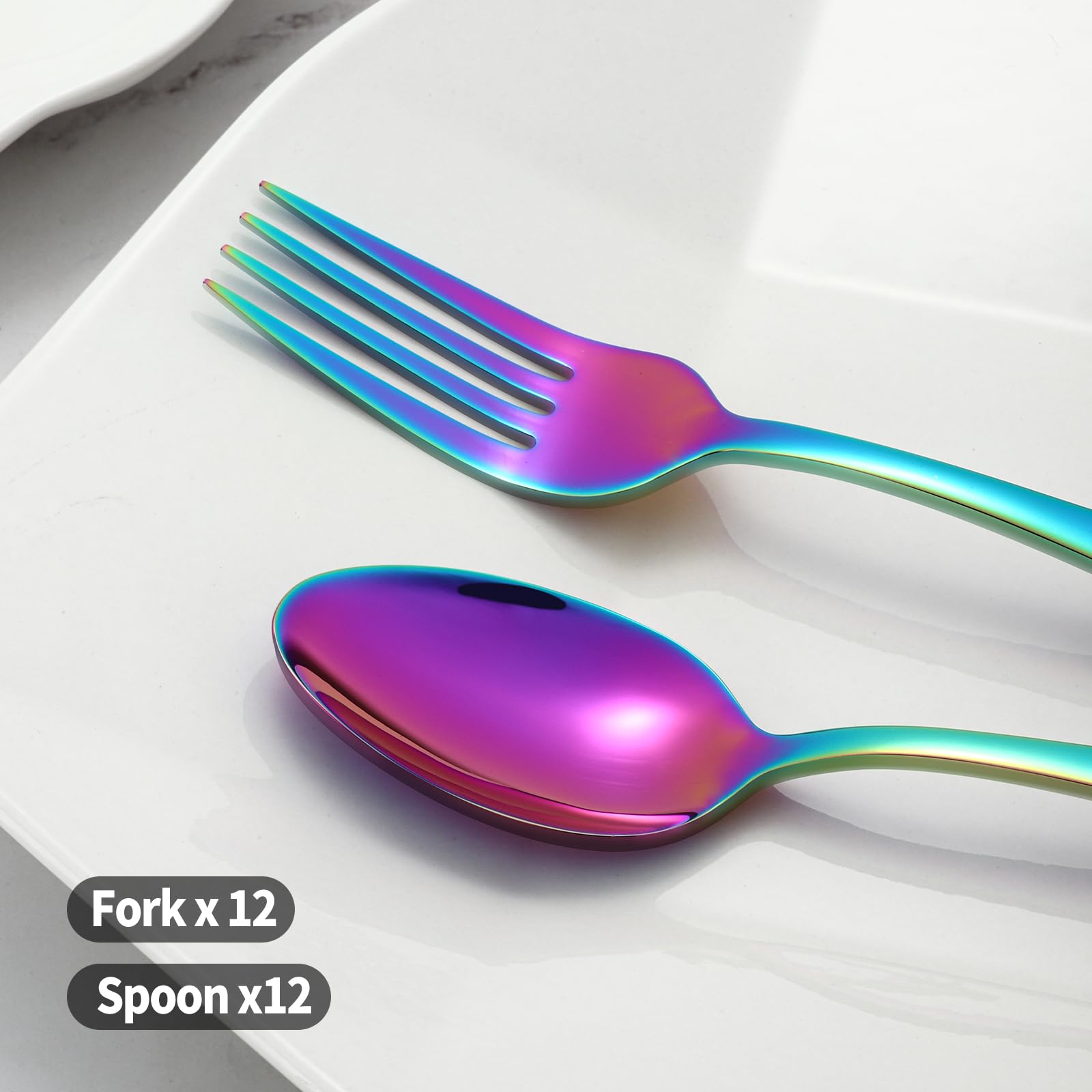 24-piece Rainbow Forks and Spoons Silverware Set, Food Grade Stainless Steel Flatware Cutlery Set for Home, Kitchen and Restaurant, Spoons and Forks Set, Rainbow Dinner forks Mirror Polished (Rainbow)