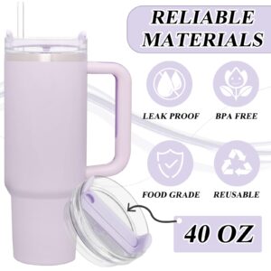 40oz Tumbler Lid Compatible for Stanley, 2 Pack Replacement Tumbler Lids Fit for Stanley Quencher 2.0 Tumbler 40 OZ, with Straws and Cleaning Brush (Orchid)