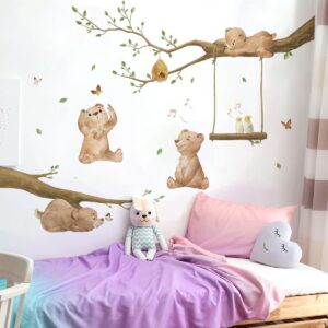 Runtoo Bear Wall Stickers Woodland Animal Tree Branch Wall Decals for Kids Bedroom Baby Nursery Home Decor