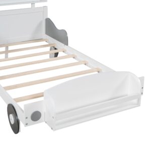 LostCat Twin Size Car-Shaped Platform Bed for Kids Boys Girls,Wood Car Bed Frame with Storage Shelves for Bedroom, No Box Spring Needed, White