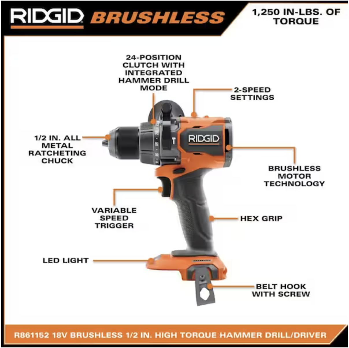 RIDGID 18V Brushless 2-Tool Combo Kit with 6.0 Ah and 4.0 Ah MAX Output Batteries, Charger and Hard Case