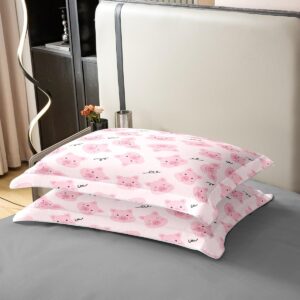 Pink Pig 100% Nature Cotton Bedding Set Twin Size Cute Pigs Duvet Cover with 1 Pillow Sham Kawaii Farm Animal Comforter Cover Set Decorative 2 Pcs