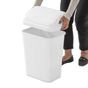 Sterilite 7.8 Gallon SwingTop Wastebasket, Plastic Trash Can with Lid and Compact Design for Kitchen, Office, Dorm, or Laundry Room, White (6 Pack)