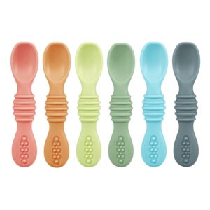 pandaear 6 pack silicone baby spoons self feeding 6 months for toddler - baby led weaning utensils 6-12 months - infant spoons first stage - baby feeding essentials - baby eating utensils set