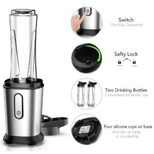 Upgrade Electric Smoothie Blender, Mini Small Personal Blender for Shakes & Smoothies, with 2 Portable 20oz Tritan Bottles, BPA-Free Juice Bullet Blender, 4 Powerful Blending Stainless Steel Blades