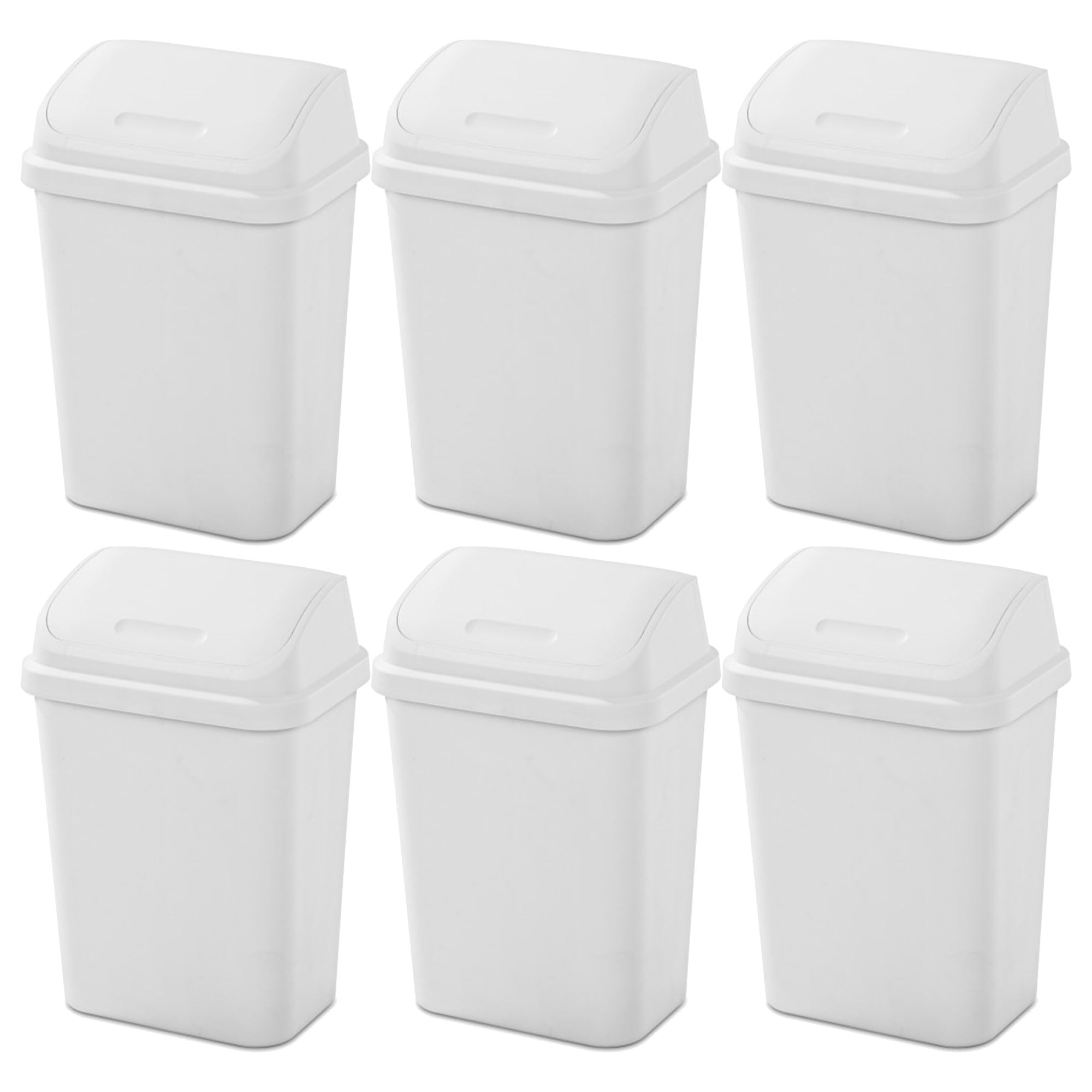 Sterilite 7.8 Gallon SwingTop Wastebasket, Plastic Trash Can with Lid and Compact Design for Kitchen, Office, Dorm, or Laundry Room, White (6 Pack)