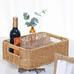 VOSAREA Wicker Baskets Rattan Woven Baskets Seagrass Storage Baskets for Shelves Rectangular Basket Rattan Toilet Tank Basket