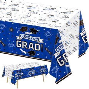 oigco tablecloth, 3 pack blue rectangular graduation party table cloths, 54'' x 108'', class of 2024 pe plastic, lightweight, pleated corners, all-season