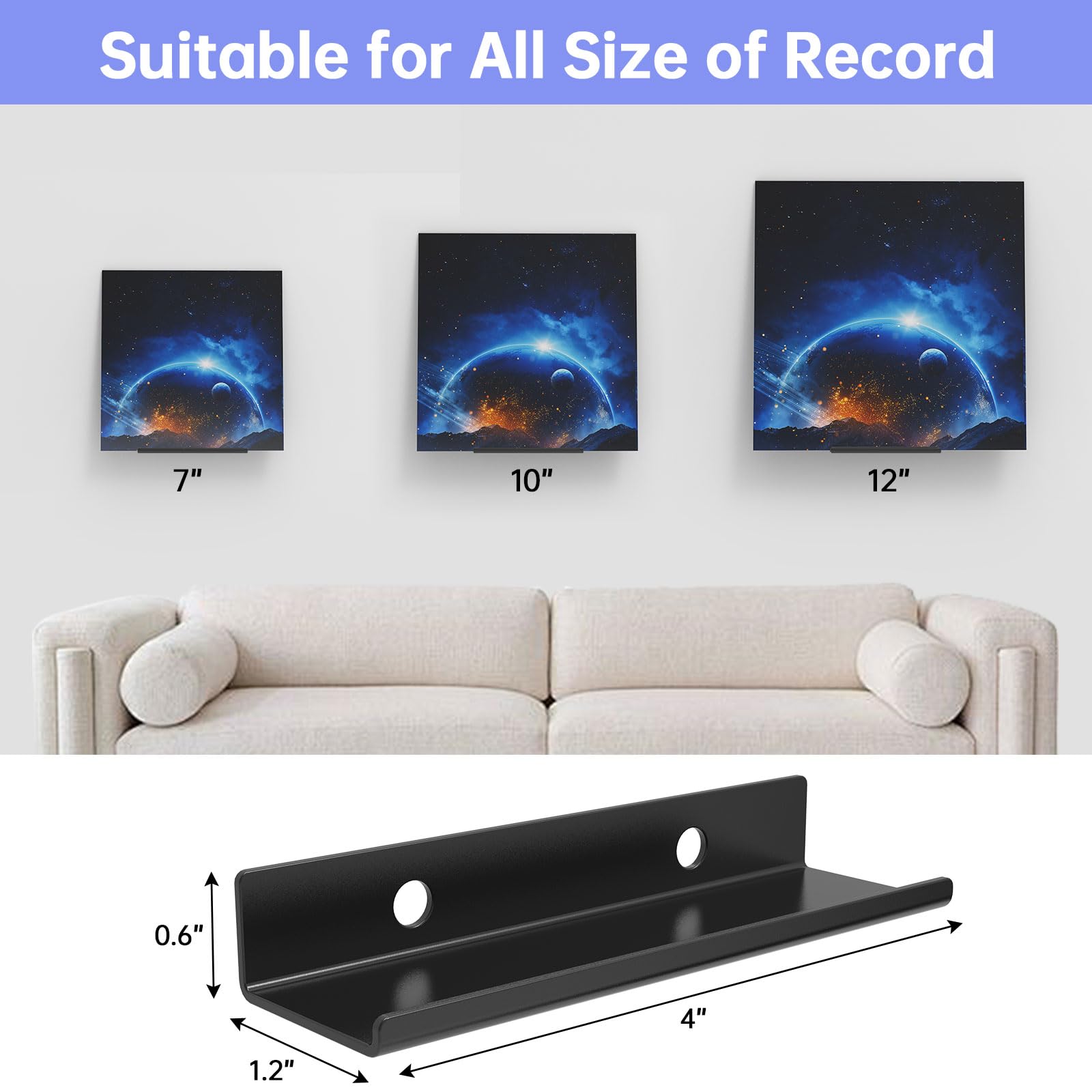 DIYIIRON 10 Pack Vinyl Wall Mount Holder Record Shelf, Album Wall Display Holder,Vinyl Display Shelf for Wall,Vinyl Record Wall Storage Set for Office Room Décor