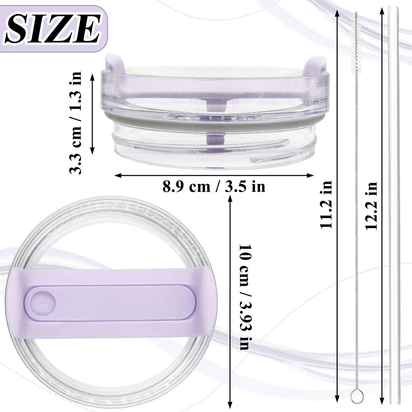 40oz Tumbler Lid Compatible for Stanley, 2 Pack Replacement Tumbler Lids Fit for Stanley Quencher 2.0 Tumbler 40 OZ, with Straws and Cleaning Brush (Orchid)