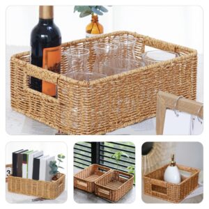 VOSAREA Wicker Baskets Rattan Woven Baskets Seagrass Storage Baskets for Shelves Rectangular Basket Rattan Toilet Tank Basket