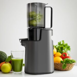 larinest slow masticating juicer machines cold press juicer machines with 4" wide chute pure juicer machine for vegetables and fruits,reverse function,no bpa,jc01,grey